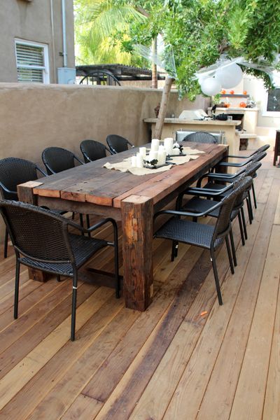 Cool Beautiful wooden table. Maybe something like this for the patio for when we wooden outdoor table