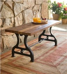 Cool Birmingham Indoor/Outdoor Reclaimed Wood Bench With Iron Base http://www. wood patio furniture clearance