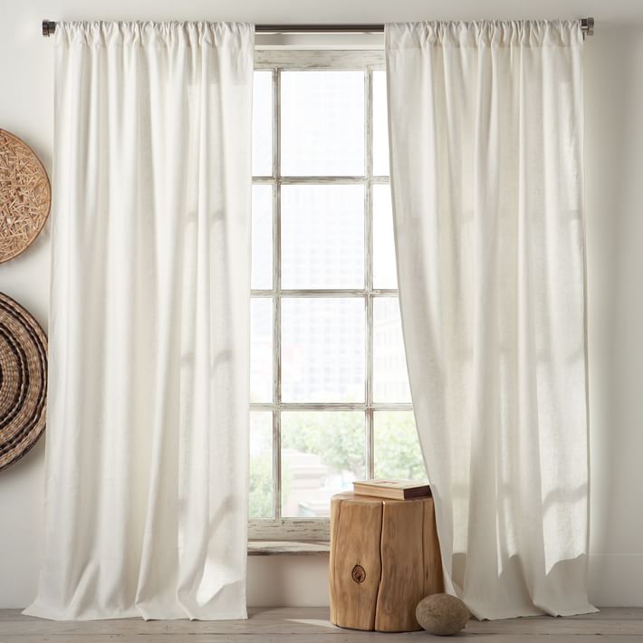 Cool Linen Cotton Curtain - Stone White | west elm white linen curtains