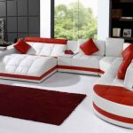 Amazing Furniture, Unique Red White Leather Sectional Sofa Completed With Red  Square Cushions cool sectional sofas