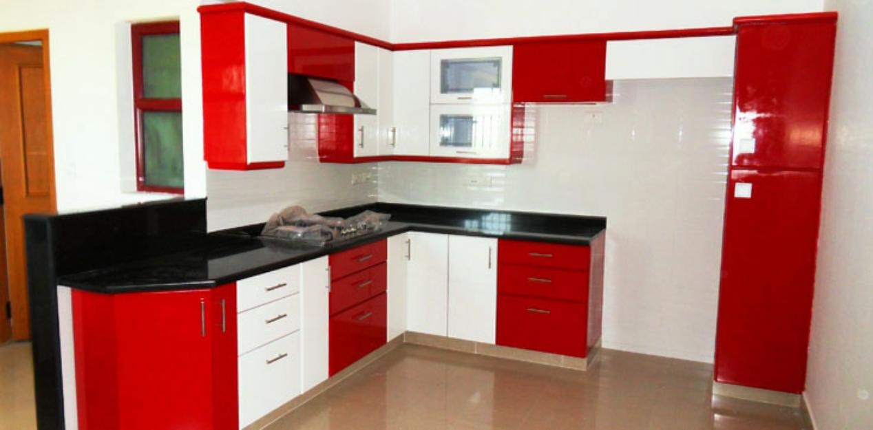 Cool Small Red White Modular Kitchen L Shaped Layout red and white kitchen designs