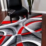 Cozy 5u00272 X7u00272 Modern Abstract Area Rug Carpet Gray Black Red White Swirls red black and white area rugs