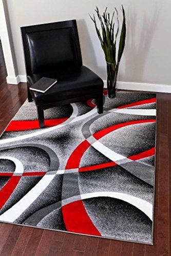 Cozy 5u00272 X7u00272 Modern Abstract Area Rug Carpet Gray Black Red White Swirls red black and white area rugs