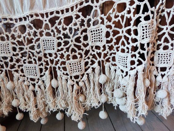 Cozy Antique French crochet curtain drape, crocheted window curtain drapery  handmade crocheted lace, crochet lace curtains