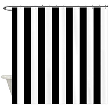 Cozy CafePress - Black and White Stripe Shower Curtain - Decorative Fabric Shower black and white striped shower curtain