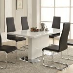 Cozy Coaster Modern Dining 7 Piece White Table u0026 White Upholstered Chairs Set - modern dining table sets