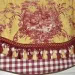 Cozy Custom Window VALANCE Curtain Rooster Waverly Toile Red Gold Check Tassel  Trim waverly toile curtains