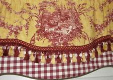 Cozy Custom Window VALANCE Curtain Rooster Waverly Toile Red Gold Check Tassel  Trim waverly toile curtains
