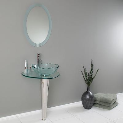 Cozy Fresca Netto Modern Glass Bathroom Vanity with Wavy Vessel Sink, Mirror, u0026 modern faucets for bathroom sinks