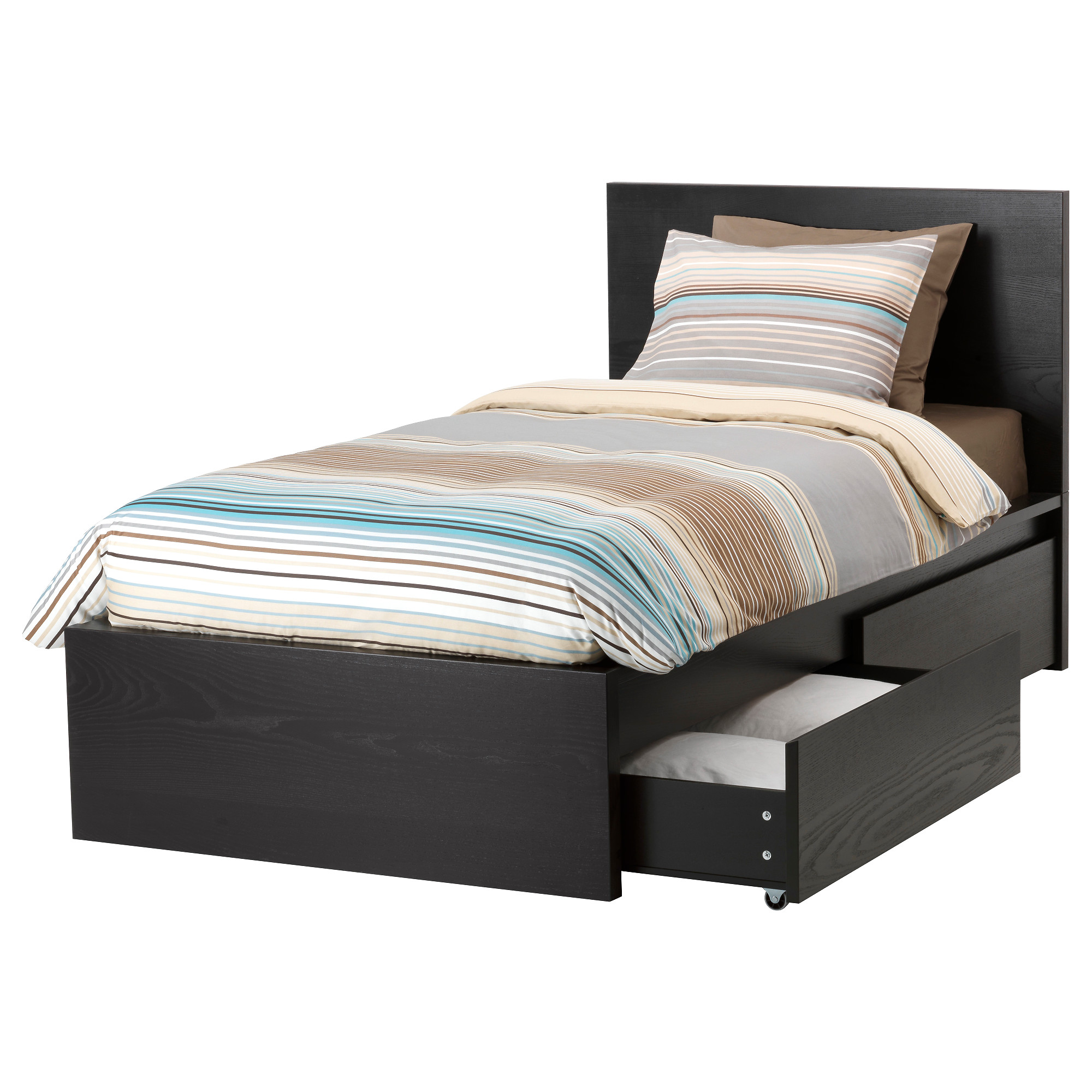 Cozy MALM high bed frame/2 storage boxes, black-brown, Luröy Height of cool twin bed frames