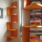 Cozy modern orange corner shelf by William Feeney modern corner bookshelf
