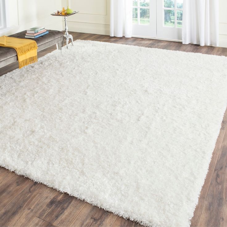 Cozy Safavieh Handmade Malibu Shag White Polyester Rug Square) Size x (Cotton, white shag carpet