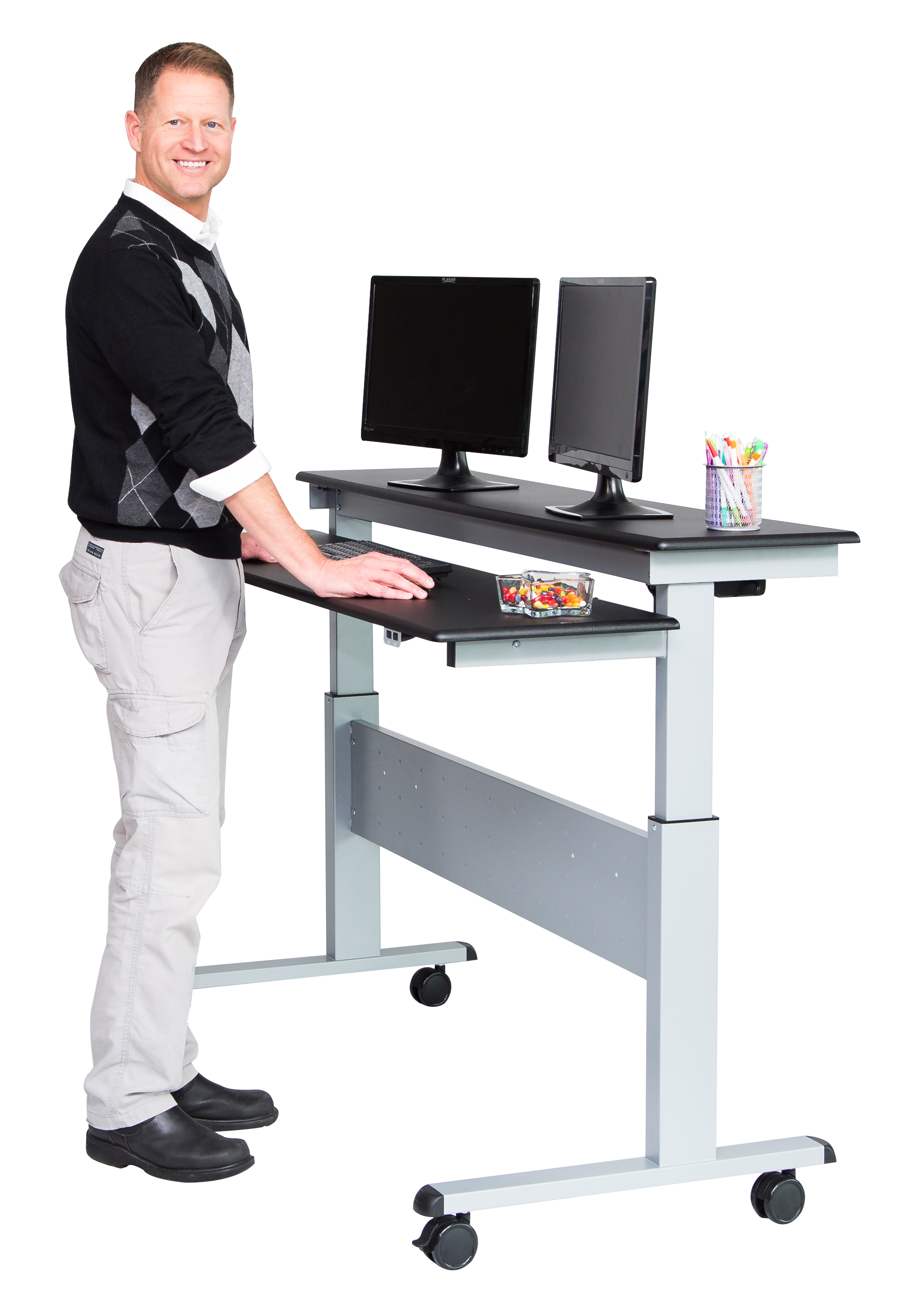 Cozy Two Tier Electric Stand Up Desk 60 Inch | Stand Up Desk electric standing desk