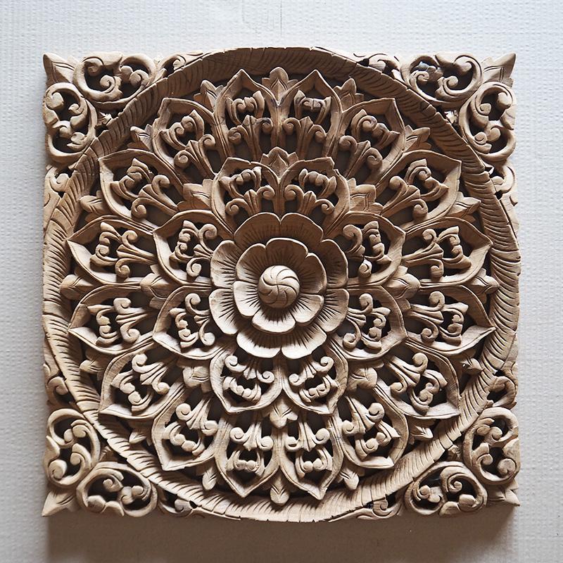 Cute Balinese Hand Carved Wood Wall Art Panel - Siam Sawadee carved wood wall art panels