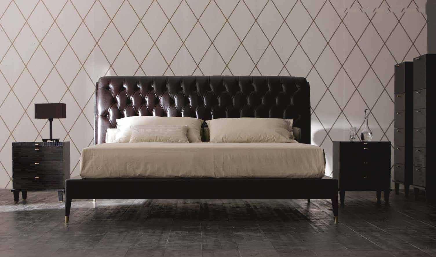 Cute Double Bed Contemporary Leather With Upholstered Headboard bed leather headboard