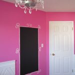 Cute Like this idea. Kira wants a chalkboard wall but this is cute. A purple and pink bedroom paint ideas