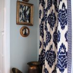 Cute Love the Curtains! Navy Blue and White Ikat pattern with Greek Key border. blue and white curtains