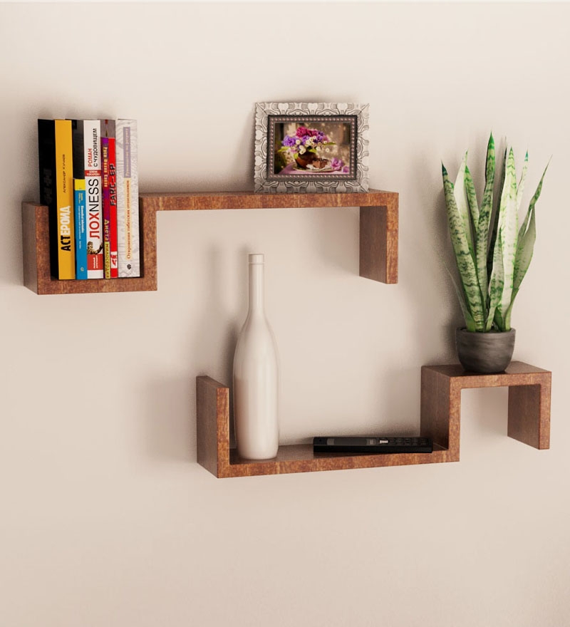 Cute Mango Wood Set of 2 Wall Shelves by Home Sparkle Online - wooden wall shelves