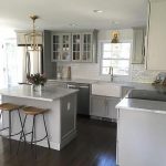 Cute Small Gray Kitchen with Mini Subway Tiles That Go Halfway Up The house remodeling ideas for small homes
