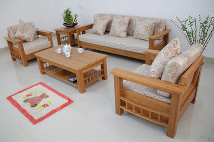 Cute Wood Living Room Sofa and Table in Small Modern Living Room Interior simple wooden sofa set designs
