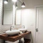 Elegant Best Use of Pattern Texture floating wood bathroom vanity