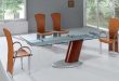 Elegant Comet Glass Contemporary Extendable Dining Table with Metal Base glass top extendable dining table