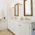 Elegant Crisp white cottage beachy bathroom design with white beadboard bathroom  cabinets vanity, beadboard bathroom vanity
