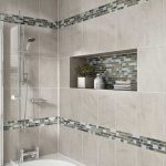 Elegant Details: Photo features Castle Rock 10 x 14 wall tile with Glass wall tiles for bathrooms