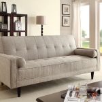 Elegant Edana collection sand linen fabric upholstery convertible sleeper sofa with  2 throw linen sleeper sofa