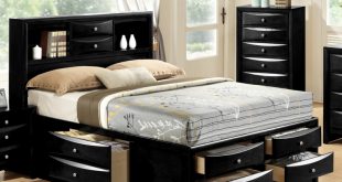 Elegant Emily Collection Bookcase Headboard Queen King Captains Storage Bed w/ 6  Drawers queen bed with bookcase headboard