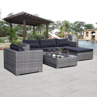 Elegant Goplus 6PC Furniture Set Aluminum Patio Sofa PE Gray Rattan Couch Black patio furniture clearance