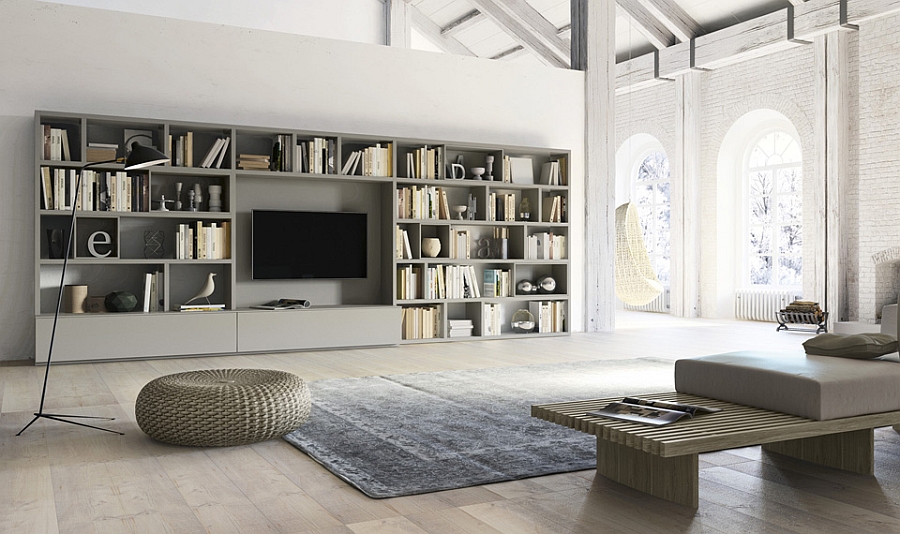 Elegant Living room wall unit with side panels, shelves, TV compartment and DVD wall shelving units for living room