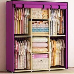 Elegant New Large Space Storage Portable Bedroom Double Wardrobe Clothes Cabinet  Stable Easy assembled wardrobe closets