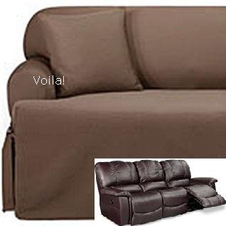 Elegant Reclining SOFA T Cushion Slipcover Ribbed Texture Chocolate Adapted for  Dual slipcover for reclining sofa