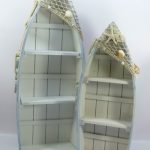 Elegant Shabby style, seaside/nautical theme, set of two boat shape shelf units, boat shaped bookcase