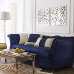 Elegant Tufted blue velvet scroll arm sofa navy blue velvet sofa