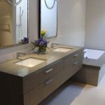 Stunning View in gallery Tantalizing bathroom design with beautiful mirrors and  brown floating floating bathroom vanity cabinet