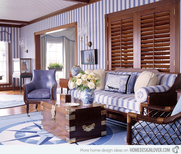 Ideas of blue striped home country style living room ideas