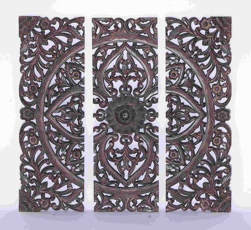 Images of 36x36 Large Dark Carved Wood Wall Art Panel Moroccan African Jungle Style carved wood wall art panels