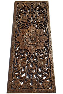 Images of Large Carved Wood Wall Panel. Floral Wood Carved Wall Decor. Size 35.5 wood carved wall art