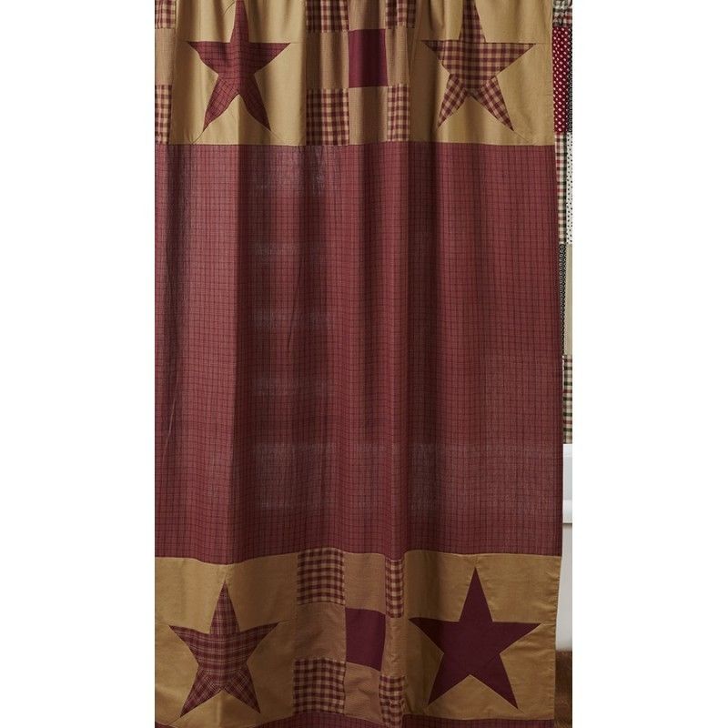 Images of NINEPATCH Star Shower Curtain Burgundy Red Tan Primitive Rustic Country  Plaid rustic country shower curtains