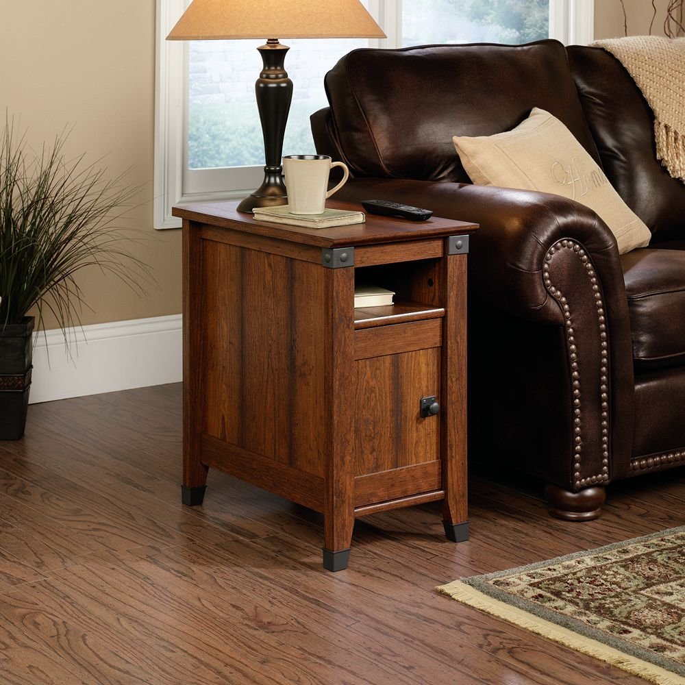 Contemporary Sauder Carson Forge Side Table, Washington Cherry Finish living room end tables