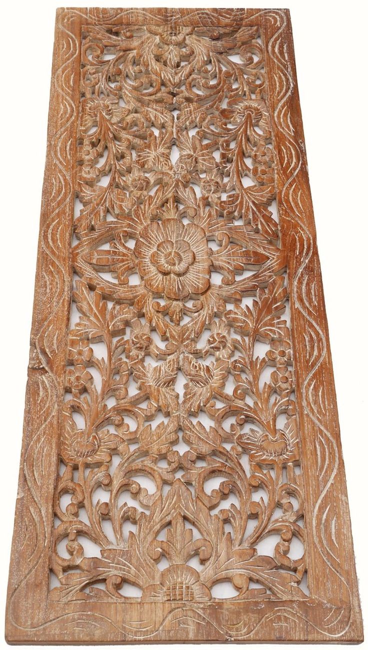 Luxury Asian Carved Wood Wall Decor Panel. Floral Wood Wall Art. White Wash wood carved wall art