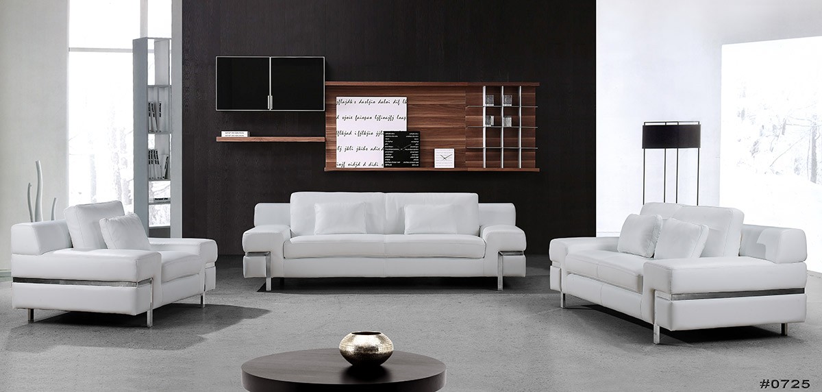 Luxury Clef Modern White Leather Sofa Set contemporary white leather sofa