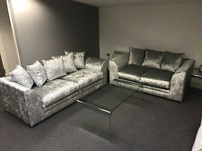 Luxury Dylan/Chicago 2 Seater Sofa Crushed Velvet/Shimmer/Glitz Silver-Cheapest On crushed velvet sofa