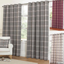Luxury EYELET Ring Top WOOL Feel Heavy Highland Tartan Plaid Check Lined Curtains grey tartan curtains