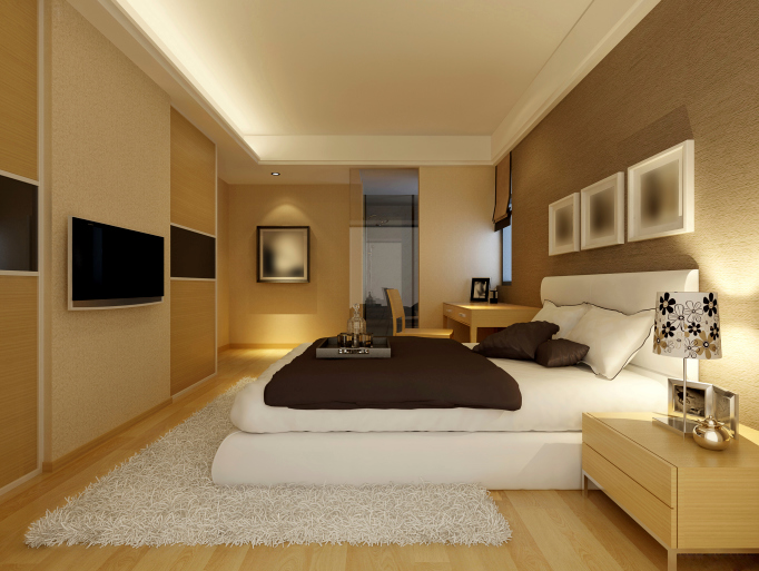 Awesome Large light brown bedroom with white rug and bed, light wood furniture and master bedroom furniture designs