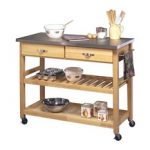 Master Home Styles - Natural Designer Utility Cart With Stainless Steel Top - kitchen carts and islands