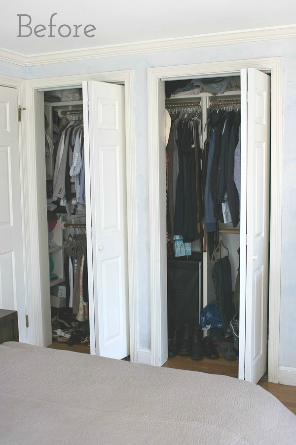 Master Master bedroom closet before room makeover closet door curtains