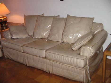 Master Plastic sofa covers. Its a PR thing...i think we had them plastic sofa covers